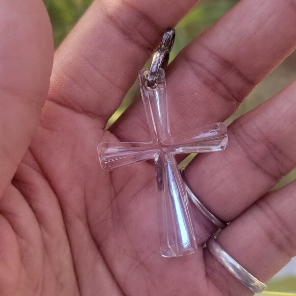 Vintage WATERFORD carved clear crystal 925 sterling silver necklace pendant - Picture 4 of 16